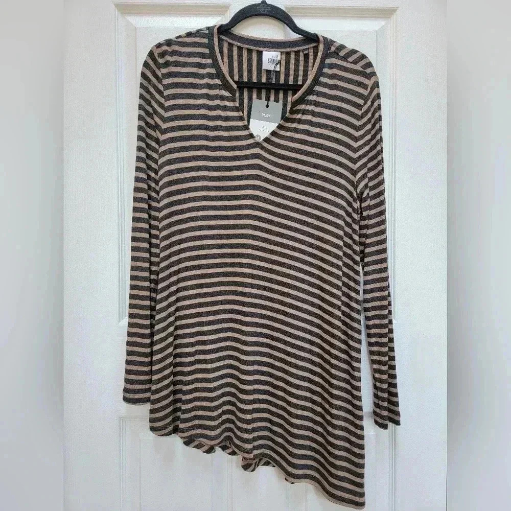 Cabi Women's Long Sleeve Striped Slant Tee Size Medium NWT
